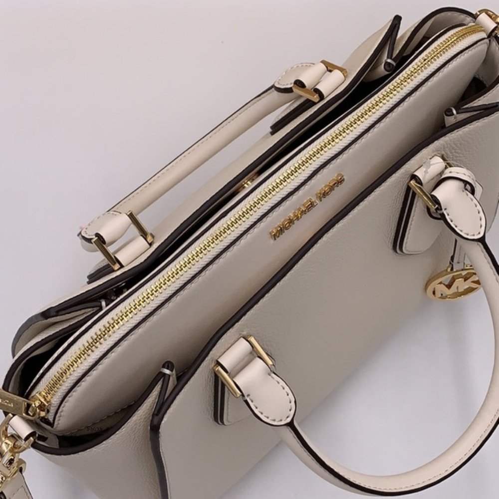 Michael Kors Daria Large Satchel Bag Leather Light Cream - Picture 14 of 15